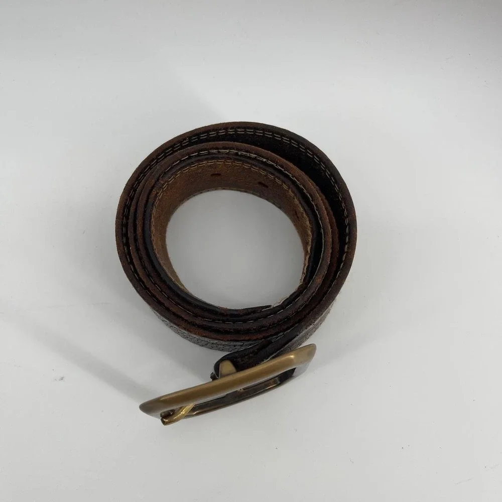 Vintage Abercrombie & Fitch Leather Belt Made in USA Brown Brass Buckle 43.5in